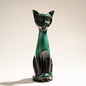 VTG Blue Mountain Pottery 14" Tall Cat Figurine Drip Glaze MCM Canada